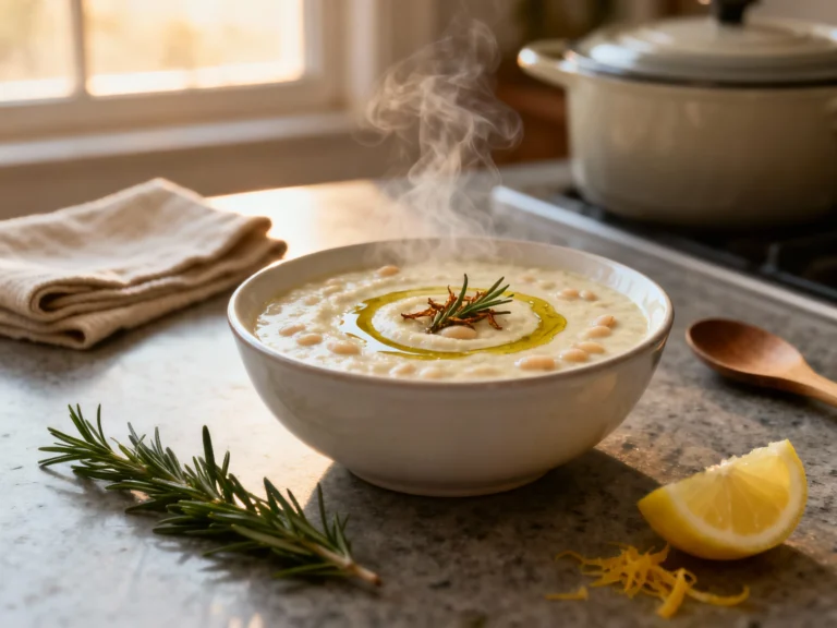 The Coziest Flavorful High Fiber Soup: Creamy (dairy-free) White Bean & Rosemary