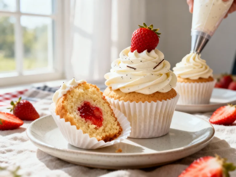 Strawberry Shortcake Cupcakes With Vanilla Bean Frosting
