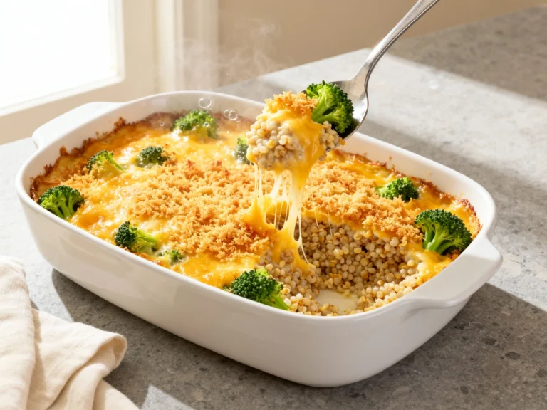 Creamy Broccoli Cheddar Quinoa Casserole — Weeknight Hero