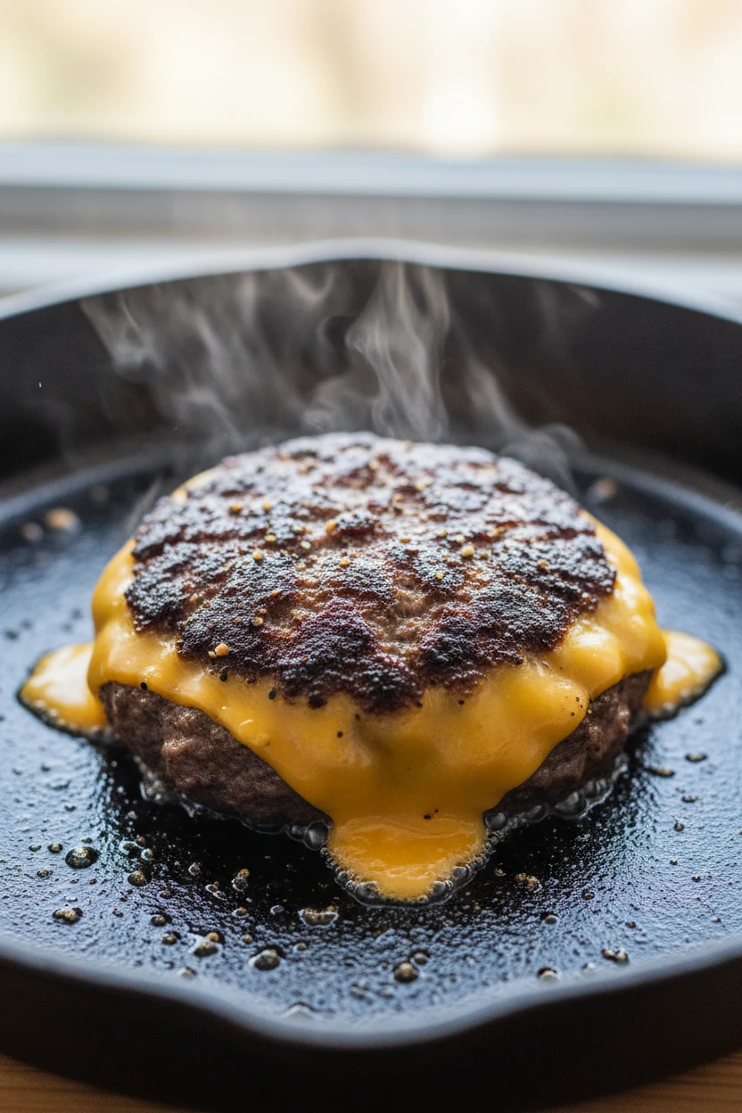 Deglazing in action: red wine sizzling into a skillet of deeply browned Italian sausage with caramelized onions and pepp