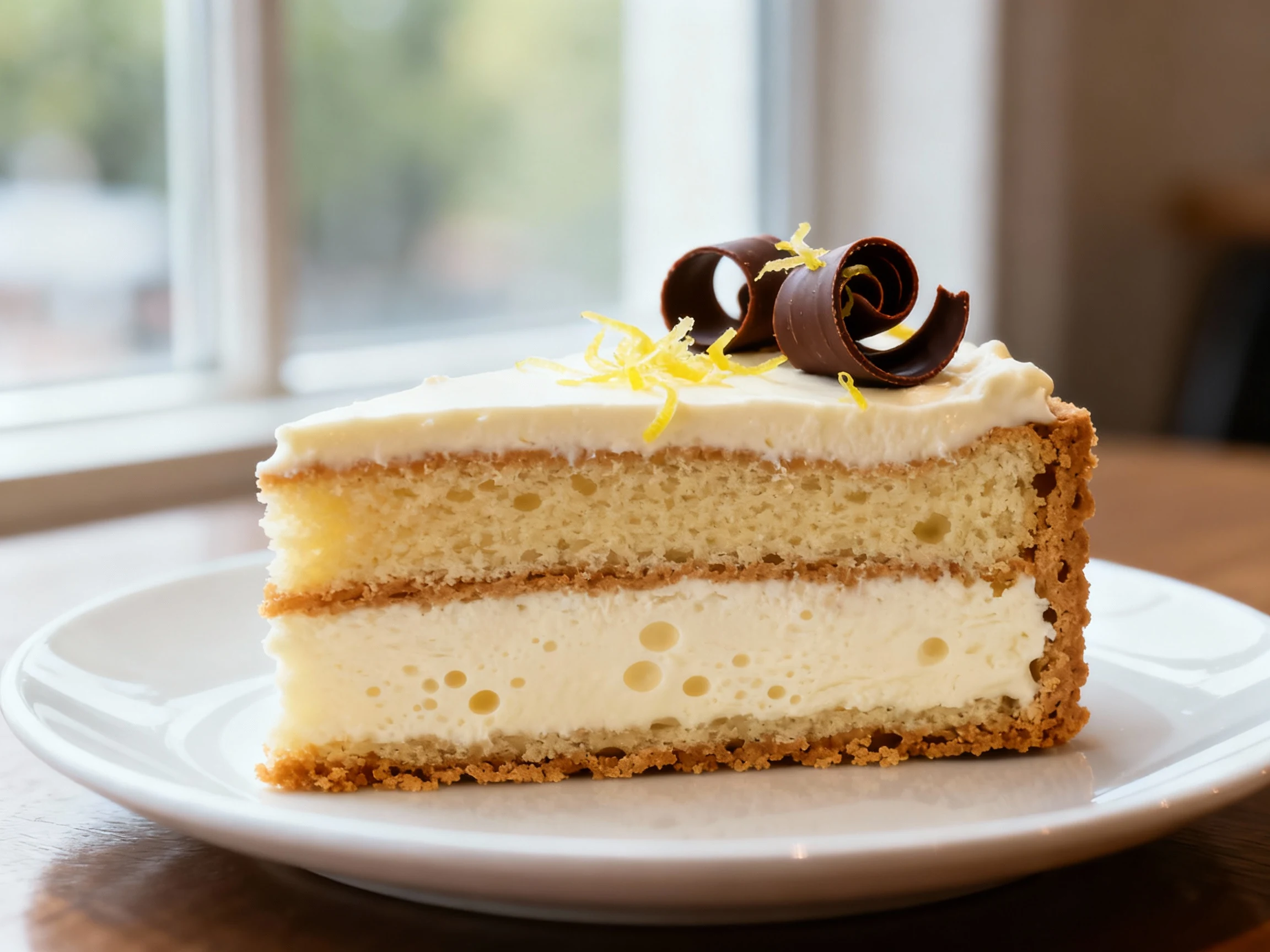 Food photography, Macro detail: single slice on a white plate, tender graham cracker layers fully hydrated and cake-like