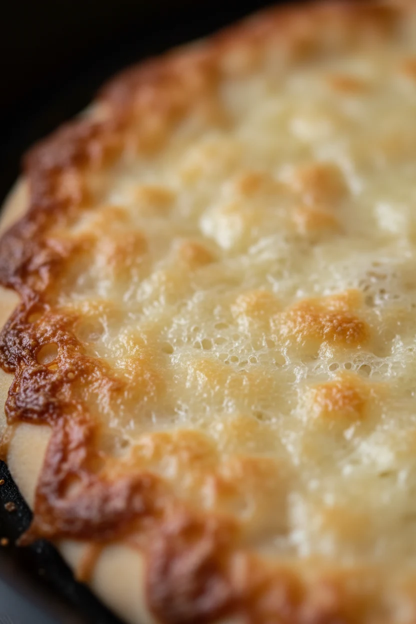 5. Close-up detail of the frico-style cheesy edge variation—crisp Parmesan ring caramelized around the perimeter with la
